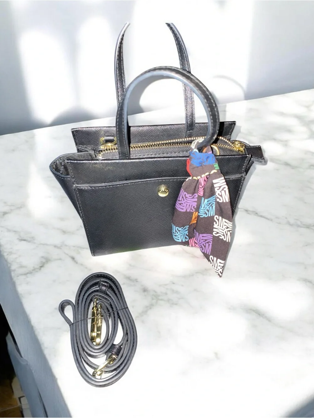 Steve Madden Black Mini Structured Satchel Crossbody Bag